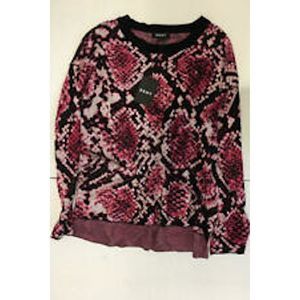 DKNY Womens Black Printed Long Sleeve Crew Neck Button Up Sweater Size: XS